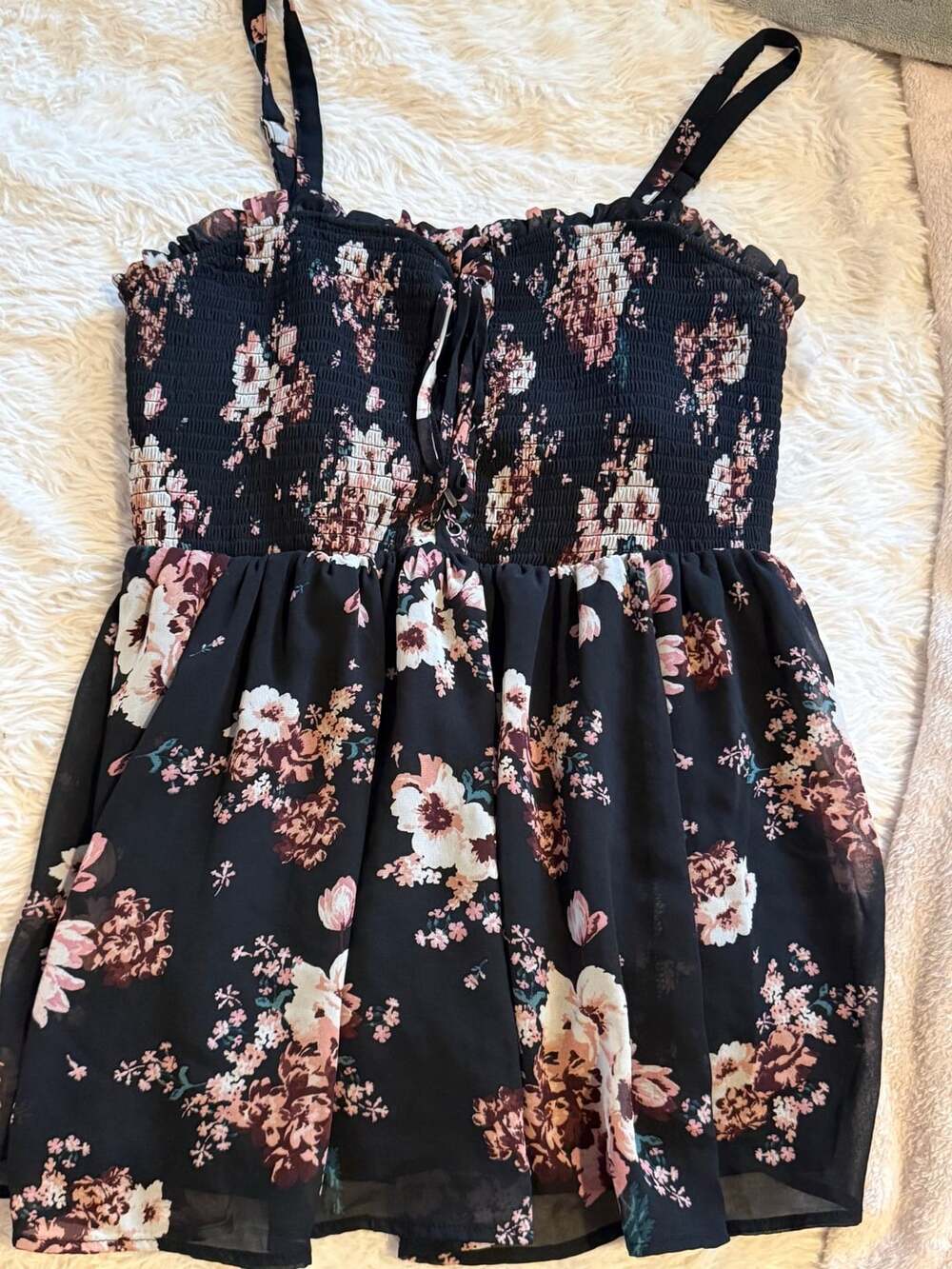 Torrid Button-Front Smocked Tunic Cami Size 3 Black Floral Chiffon